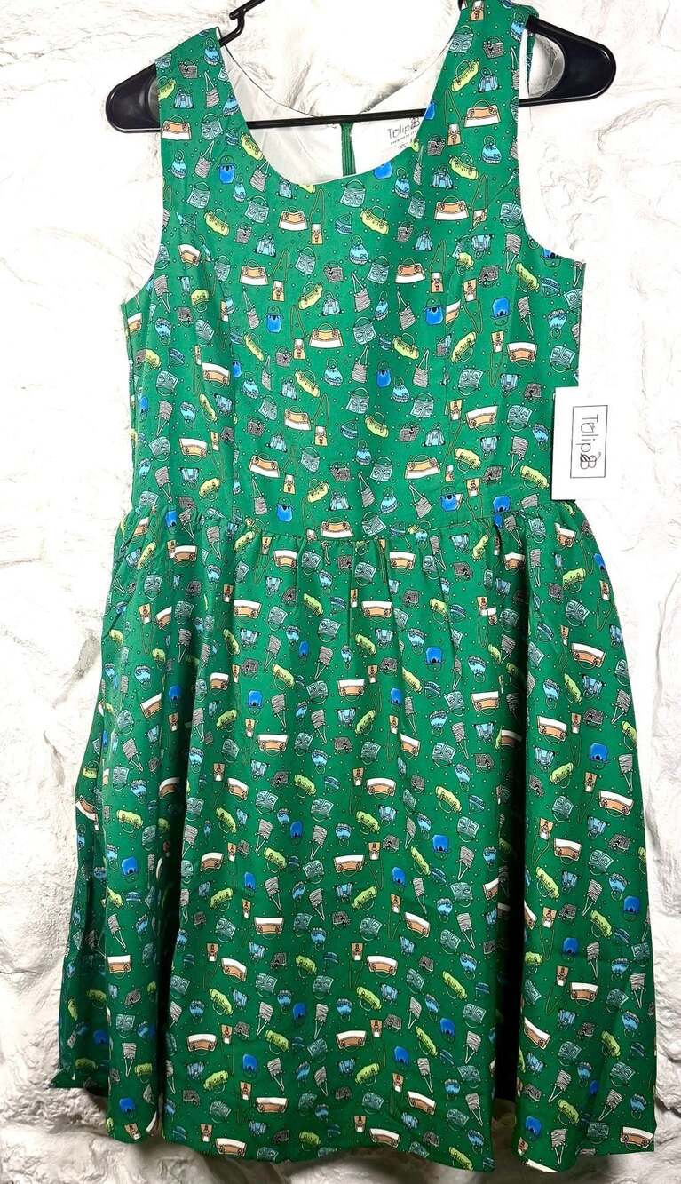 Tulip B | Handbag Print Sleeveless Vintage Swing Dress Sz Large - Picture 3 of 5